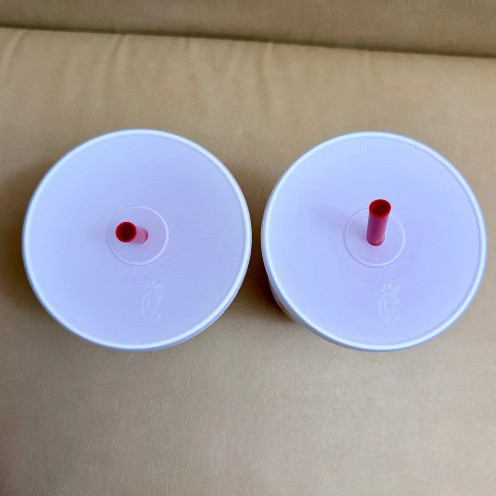 Chick-fil-A Lemon Chicks Cup Set of 2 White Plastic Tumblers with Lids & Straws
